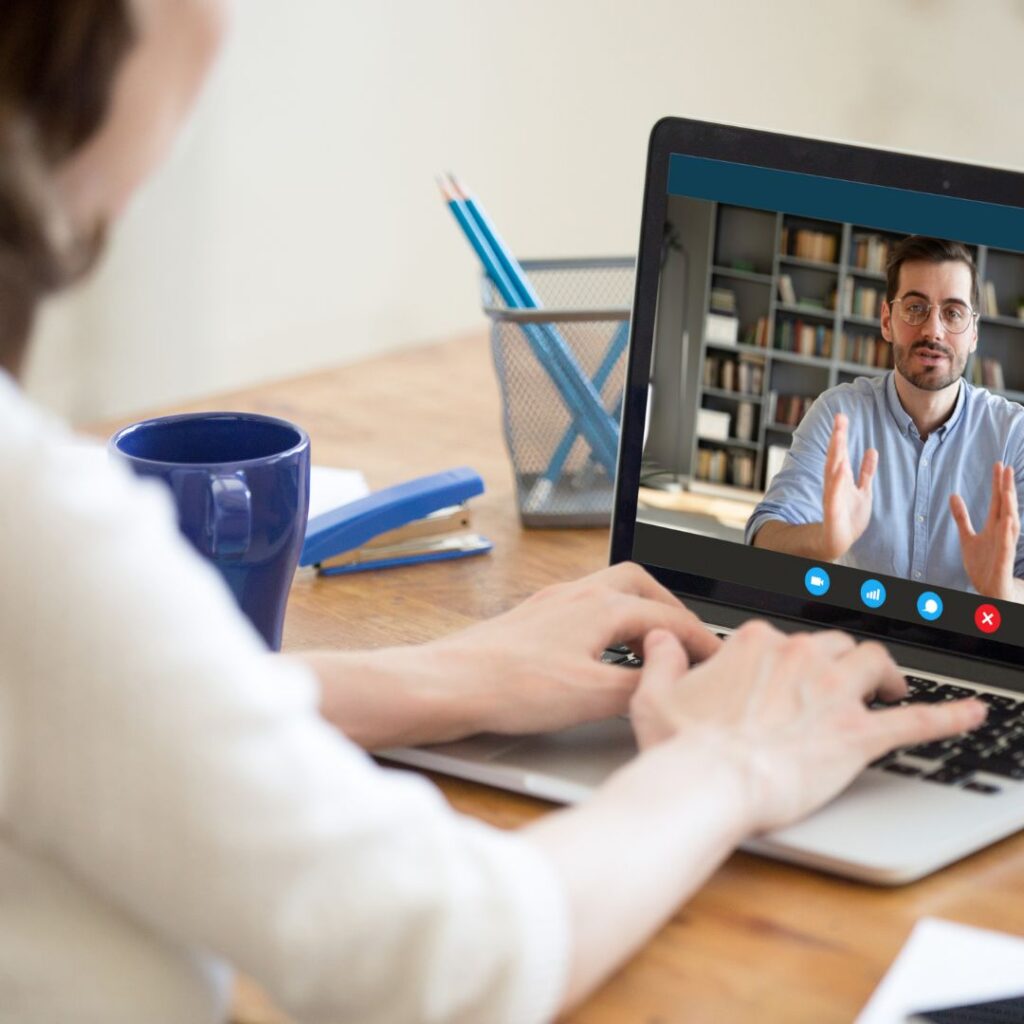 Woman video calling nutrition consultant