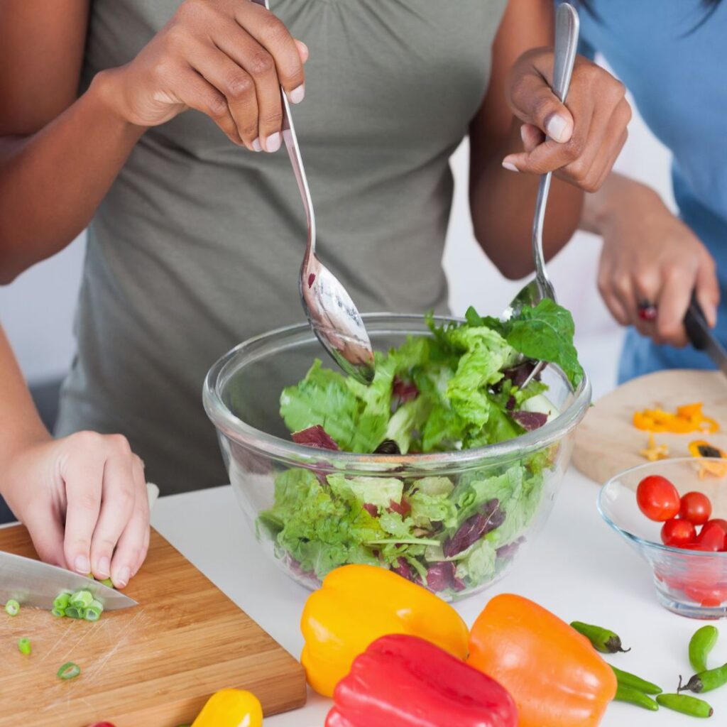 Friends preparing healthy food